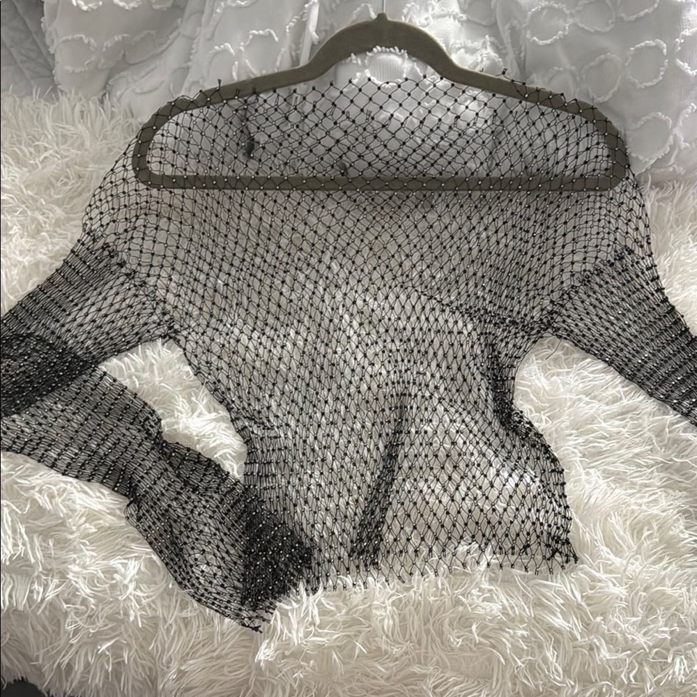 Black Mesh Sparkle Top